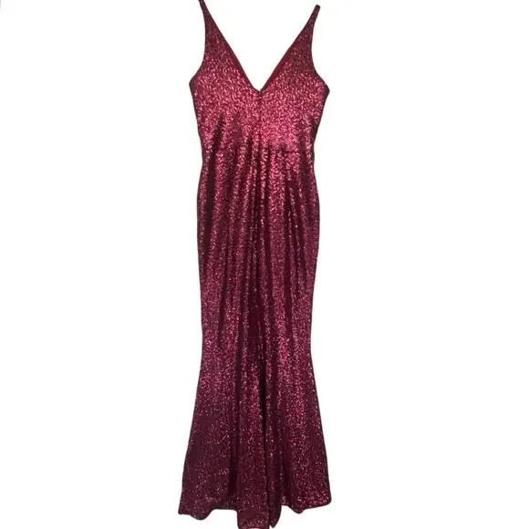 DRESS THE POPULATION Women’s Harper Berry Sequin Mermaid Gown XL - Picture 5 of 6
